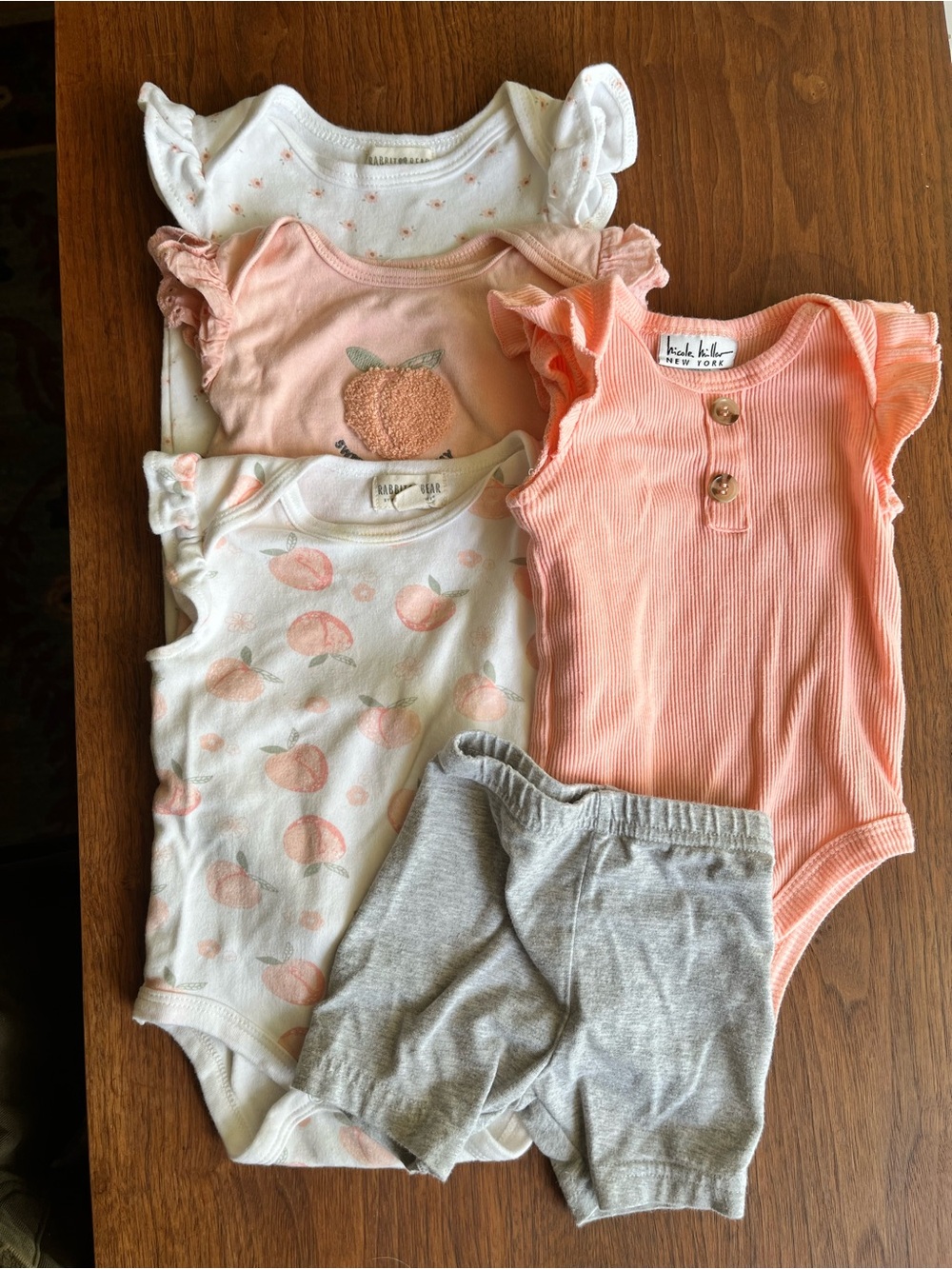 Girls Peach & White Matching Bodysuit Set — Soft Cotton Summer Basics
